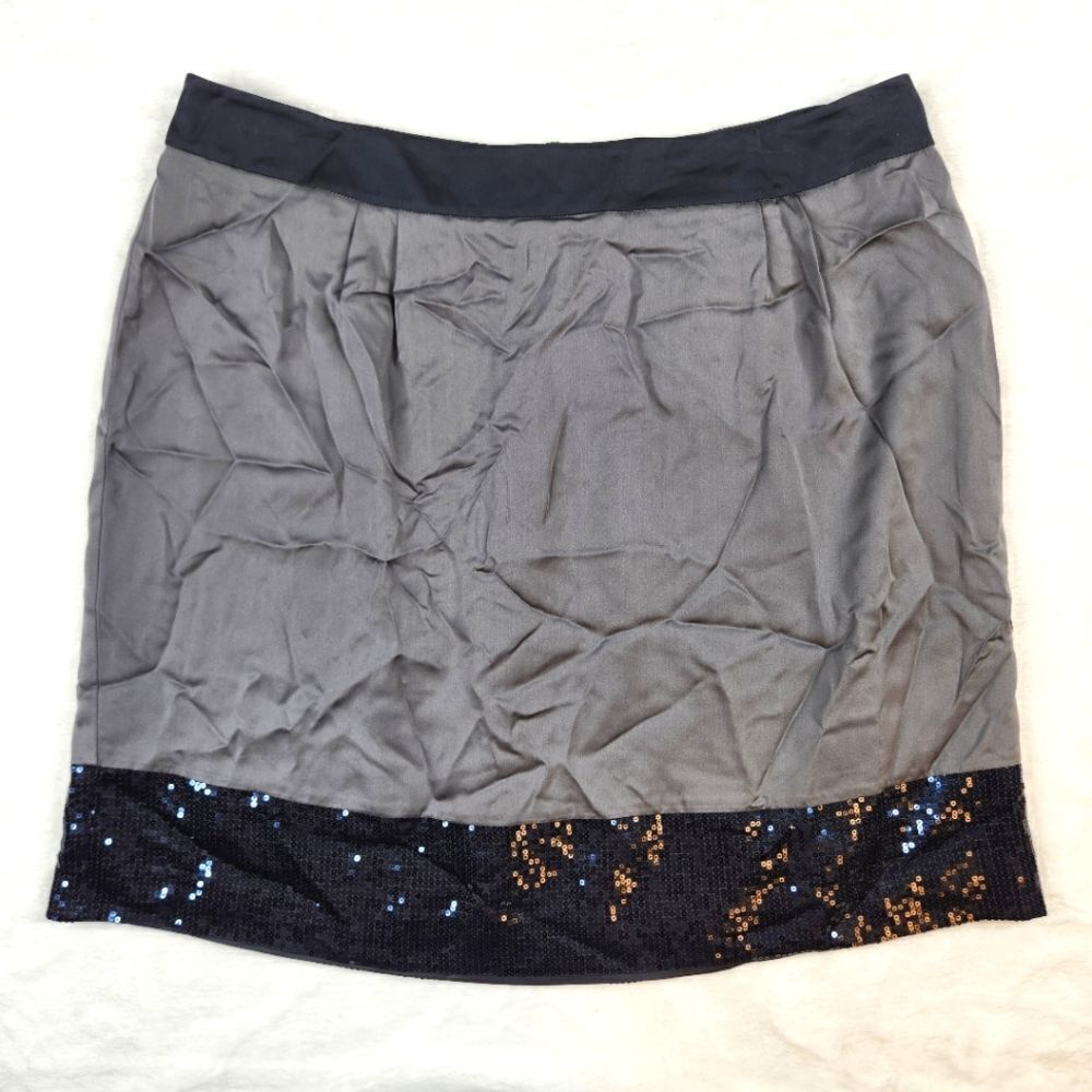 NWT Boden Silk Gray Colorblock Sequin Mini Skirt Sz US 10 / UK 14